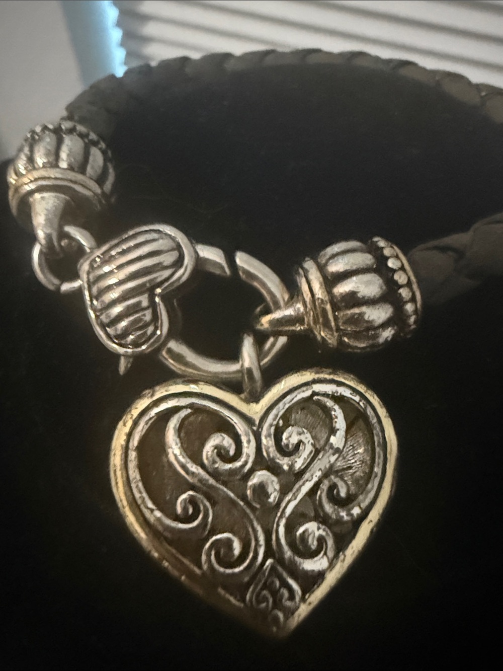 Used Brighton Silver Heart Charm Leather Bracelet - Women's Jewelry